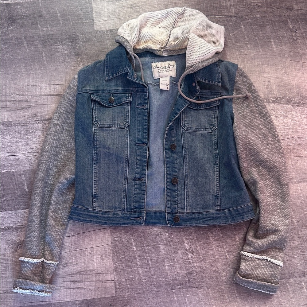American Rag Blue Denim Jacket with Gray Accents detachable hood